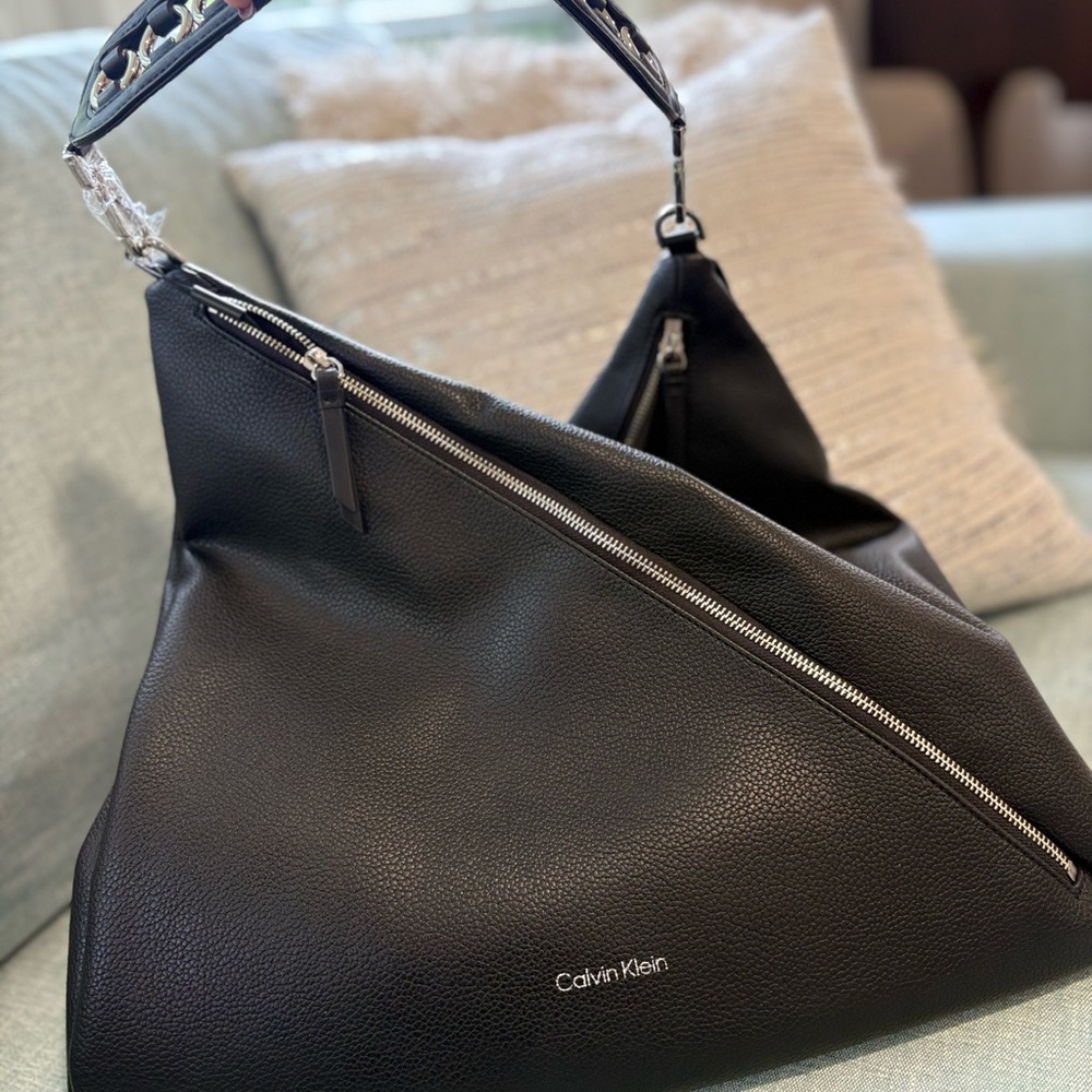 Calvin Klein Black Hobo Bag with Silver Details
